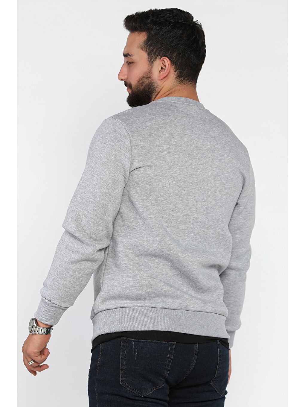 Gri Üç İplik Şardonlu Baskılı Erkek Sweatshirt-2