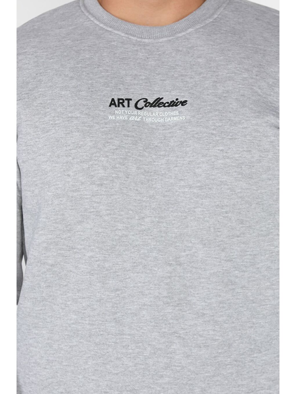 Gri Üç İplik Şardonlu Baskılı Erkek Sweatshirt-3