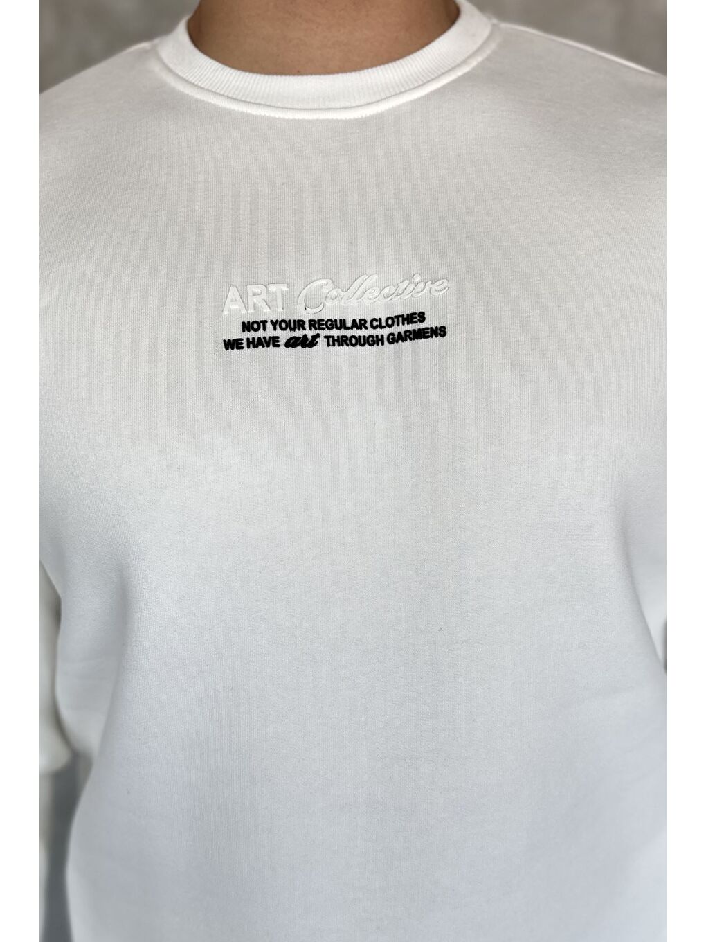 Ekru Üç İplik Şardonlu Baskılı Erkek Sweatshirt-2