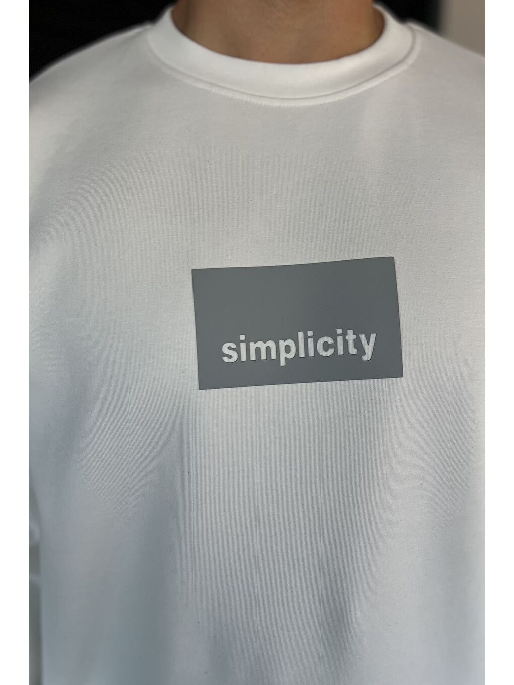 Ekru Bisiklet Yaka Double Face Erkek Sweatshirt-2