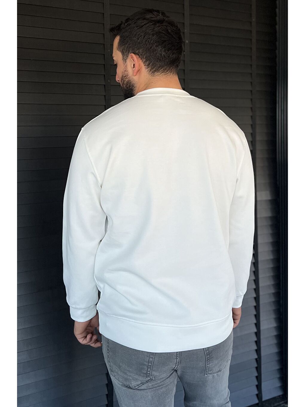 Ekru Bisiklet Yaka Double Face Erkek Sweatshirt-3