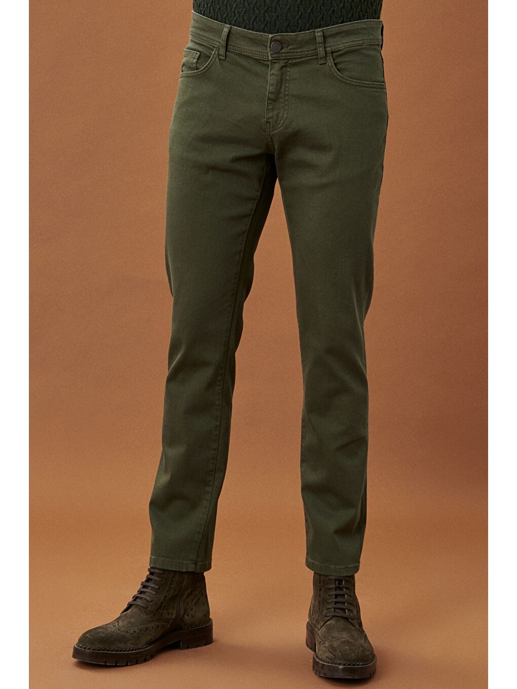 Erkek Yeşil 360 Derece Her Yöne Esneyen Rahat Slim Fit Pantolon