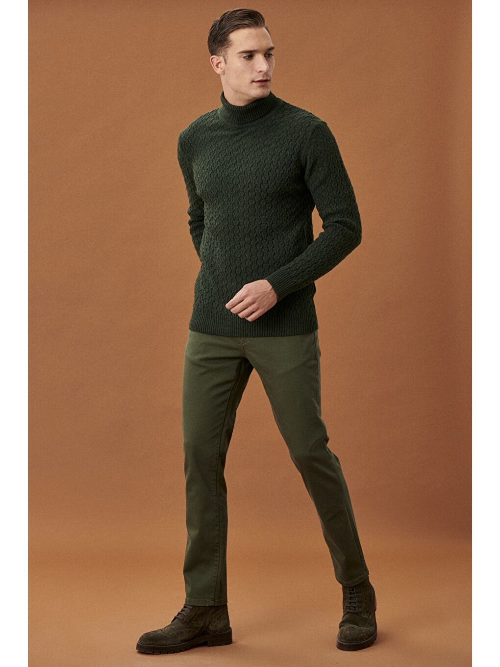 Erkek Yeşil 360 Derece Her Yöne Esneyen Rahat Slim Fit Pantolon-1