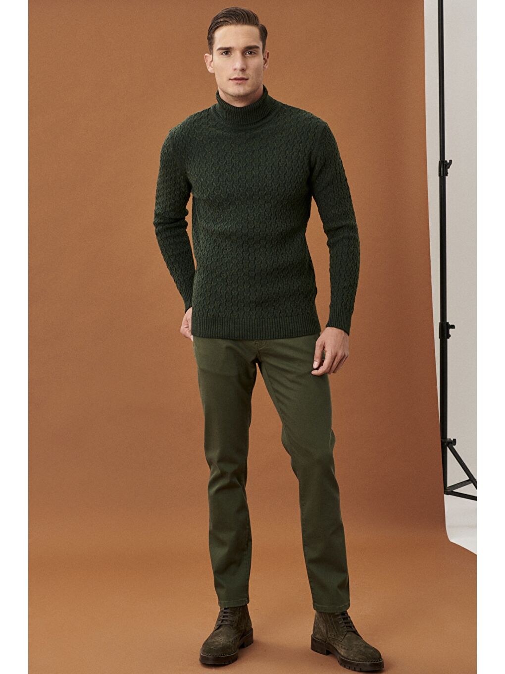 Erkek Yeşil 360 Derece Her Yöne Esneyen Rahat Slim Fit Pantolon-3