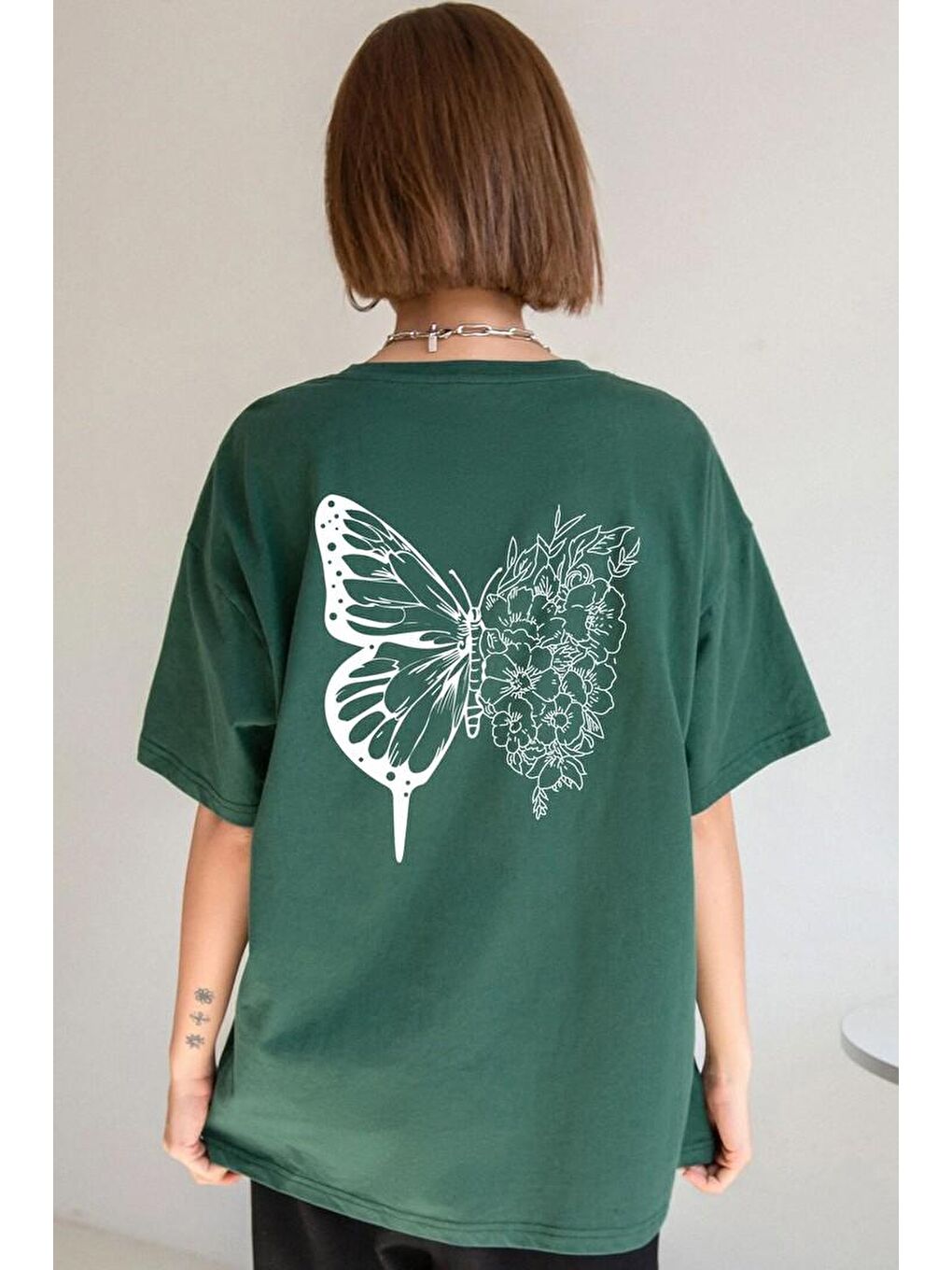 uyguntarz Yeşil Unisex Drawing Butterflies Tasarım T-shirt - 1