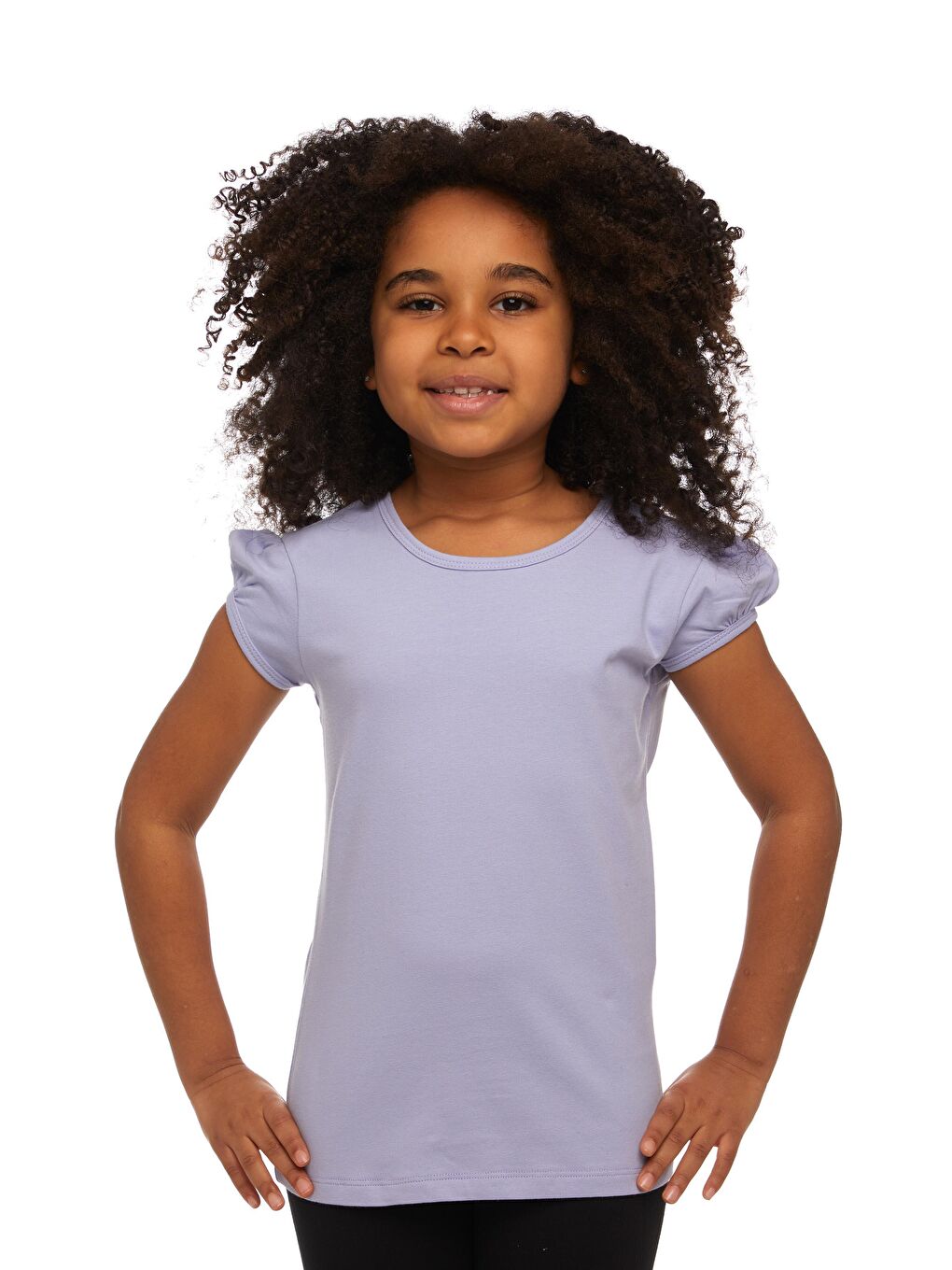 Açık Lila Kız Çocuk Kısa Kollu Basıc Tişört
