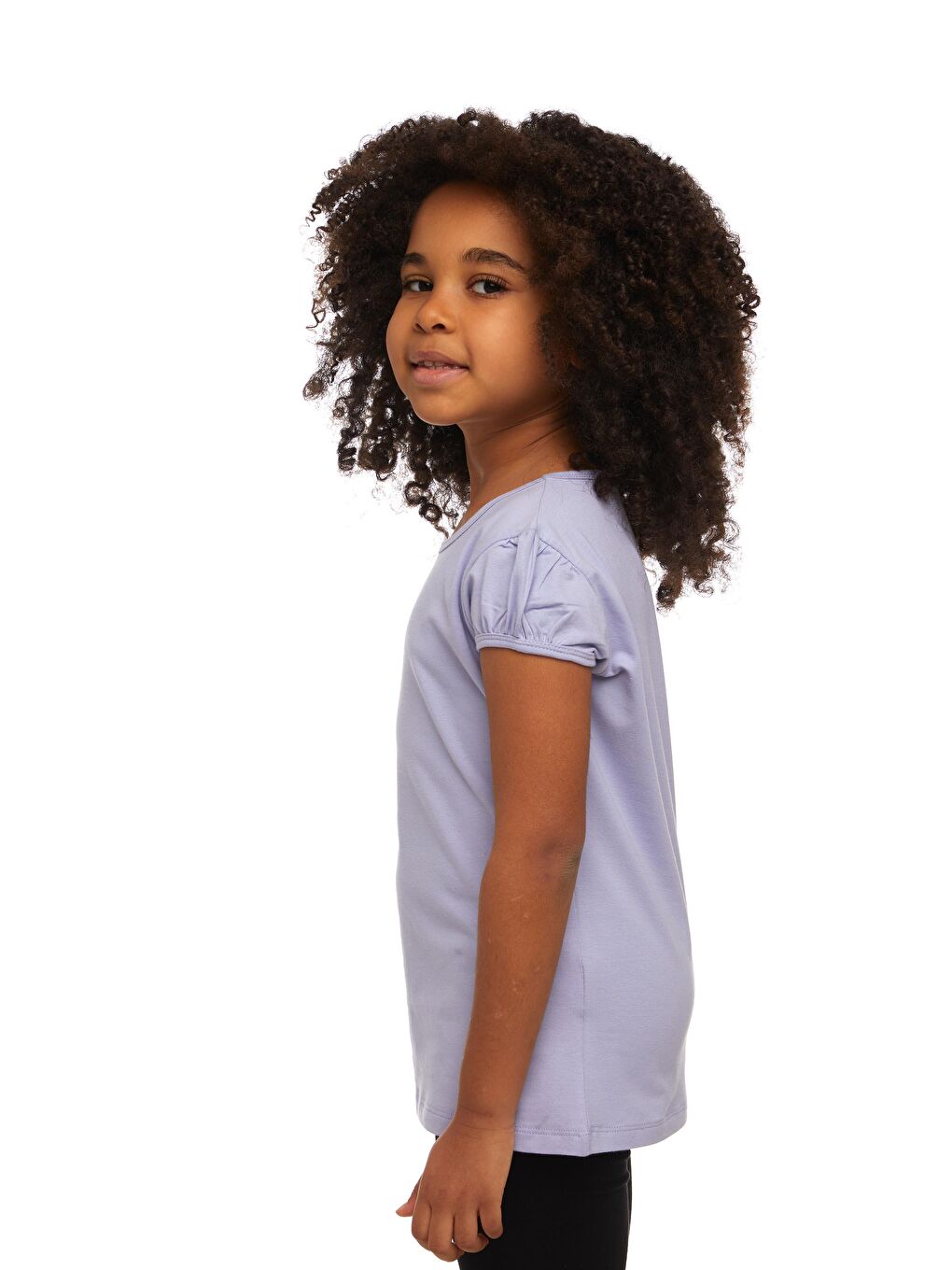 Açık Lila Kız Çocuk Kısa Kollu Basıc Tişört-1
