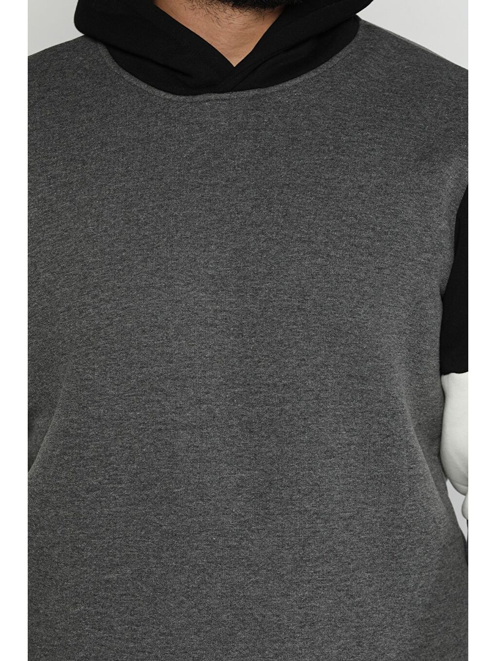 Antrasit Erkek Kapüşonlu Üç İplik Şardonlu Sweatshirt-3