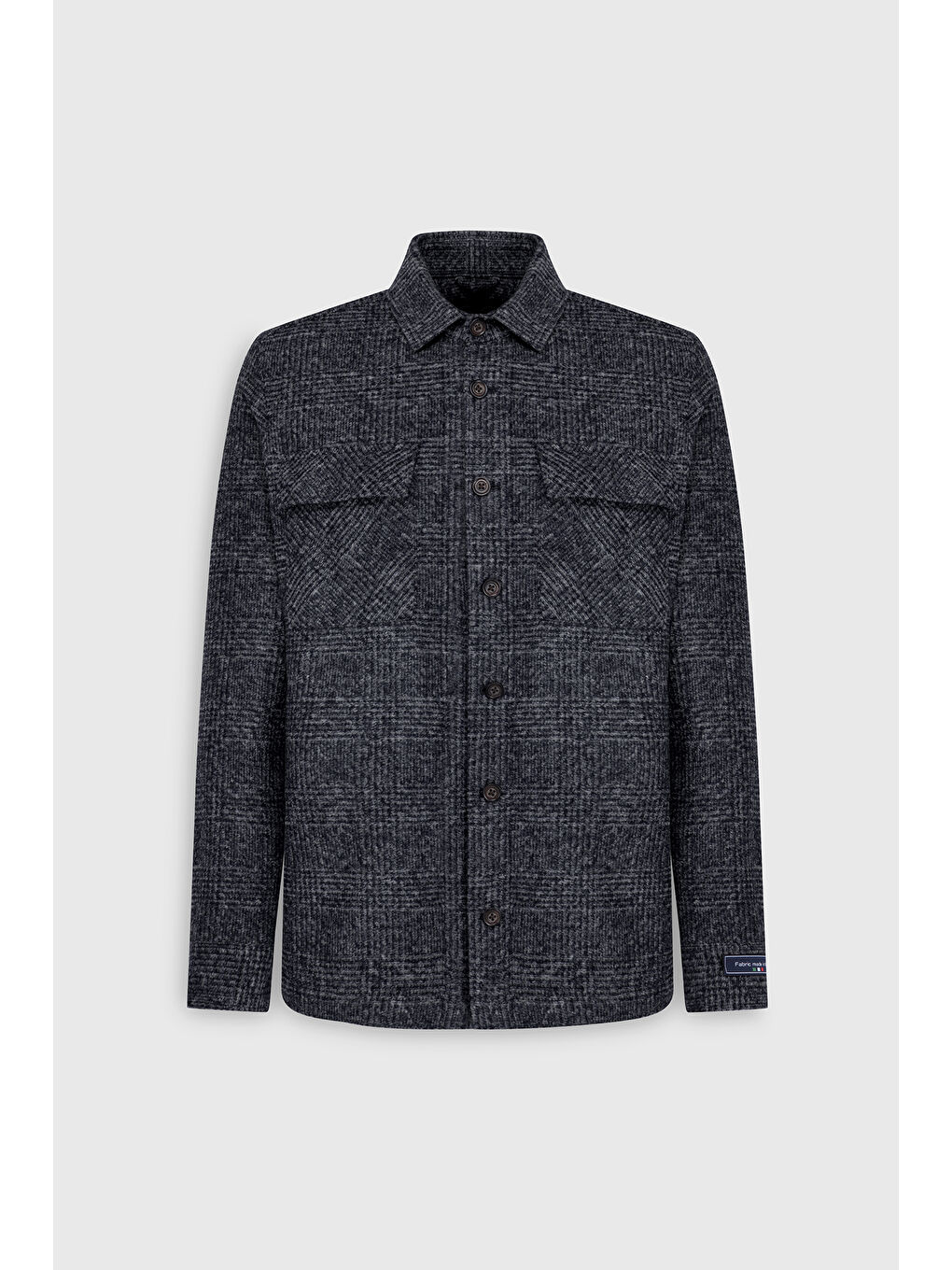 Erkek Lacivert-Gri Yünlü Comfort Fit Rahat Kesim Gömlek Yaka Ekose Desenli Çift Kapak Cepli Ceket-6