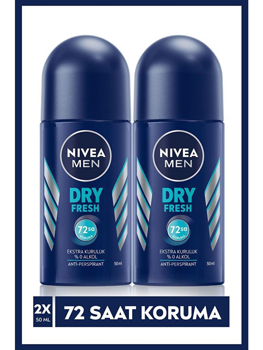 NIVEA Şeffaf Men Dry Fresh Deodorant Roll-On 50 ml X 2 Adet, 72 Anti-Perspirant Saat Koruma