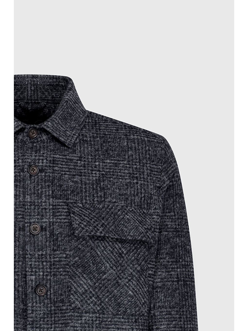 Erkek Lacivert-Gri Yünlü Comfort Fit Rahat Kesim Gömlek Yaka Ekose Desenli Çift Kapak Cepli Ceket-7