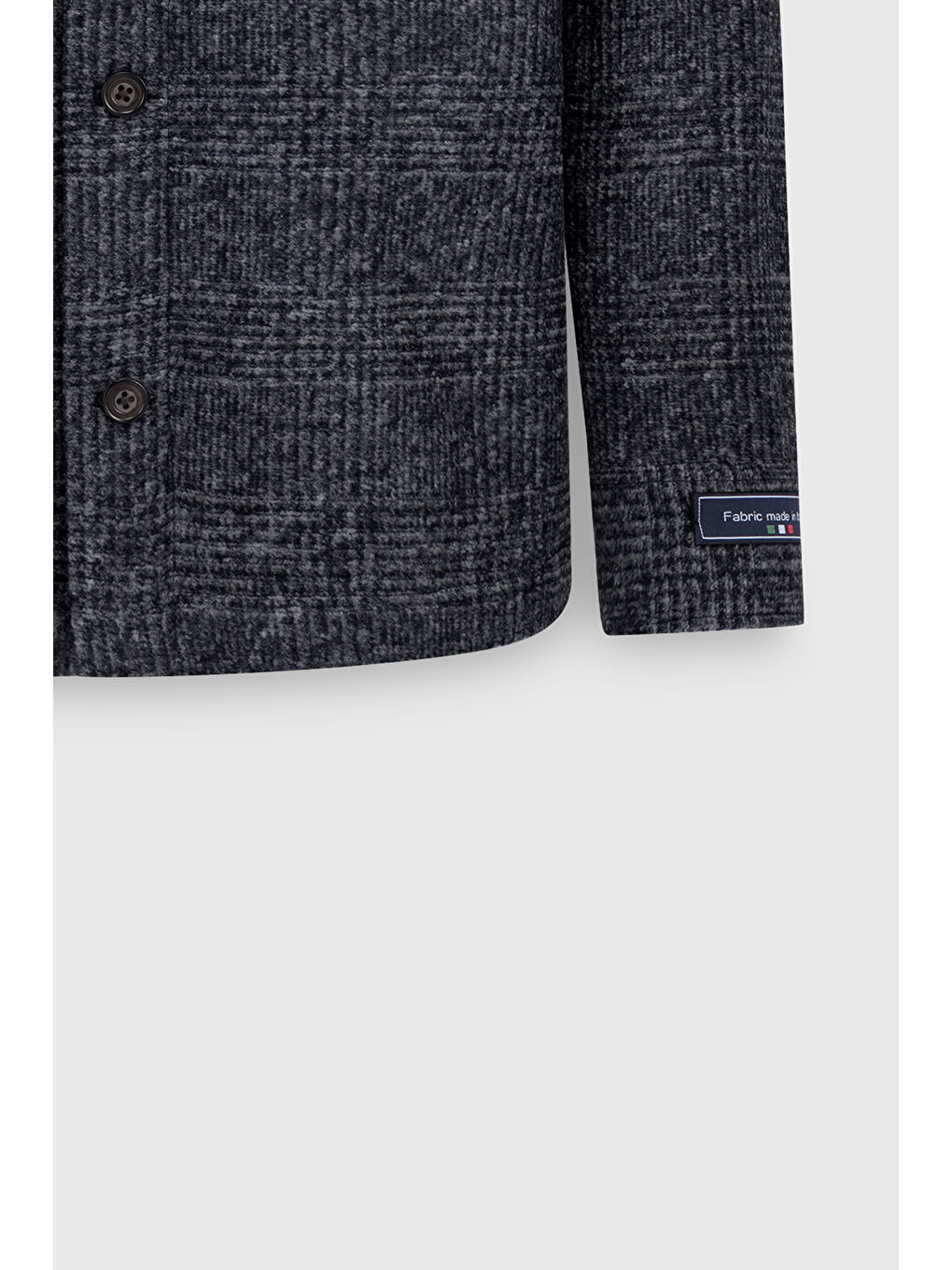 Erkek Lacivert-Gri Yünlü Comfort Fit Rahat Kesim Gömlek Yaka Ekose Desenli Çift Kapak Cepli Ceket-8