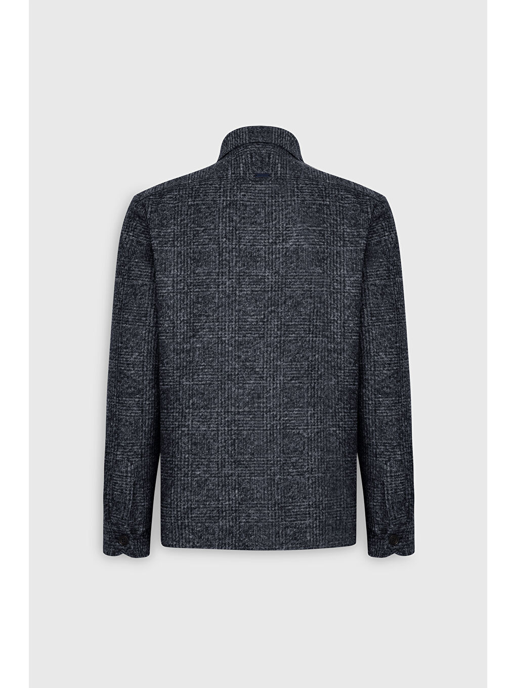 Erkek Lacivert-Gri Yünlü Comfort Fit Rahat Kesim Gömlek Yaka Ekose Desenli Çift Kapak Cepli Ceket-9