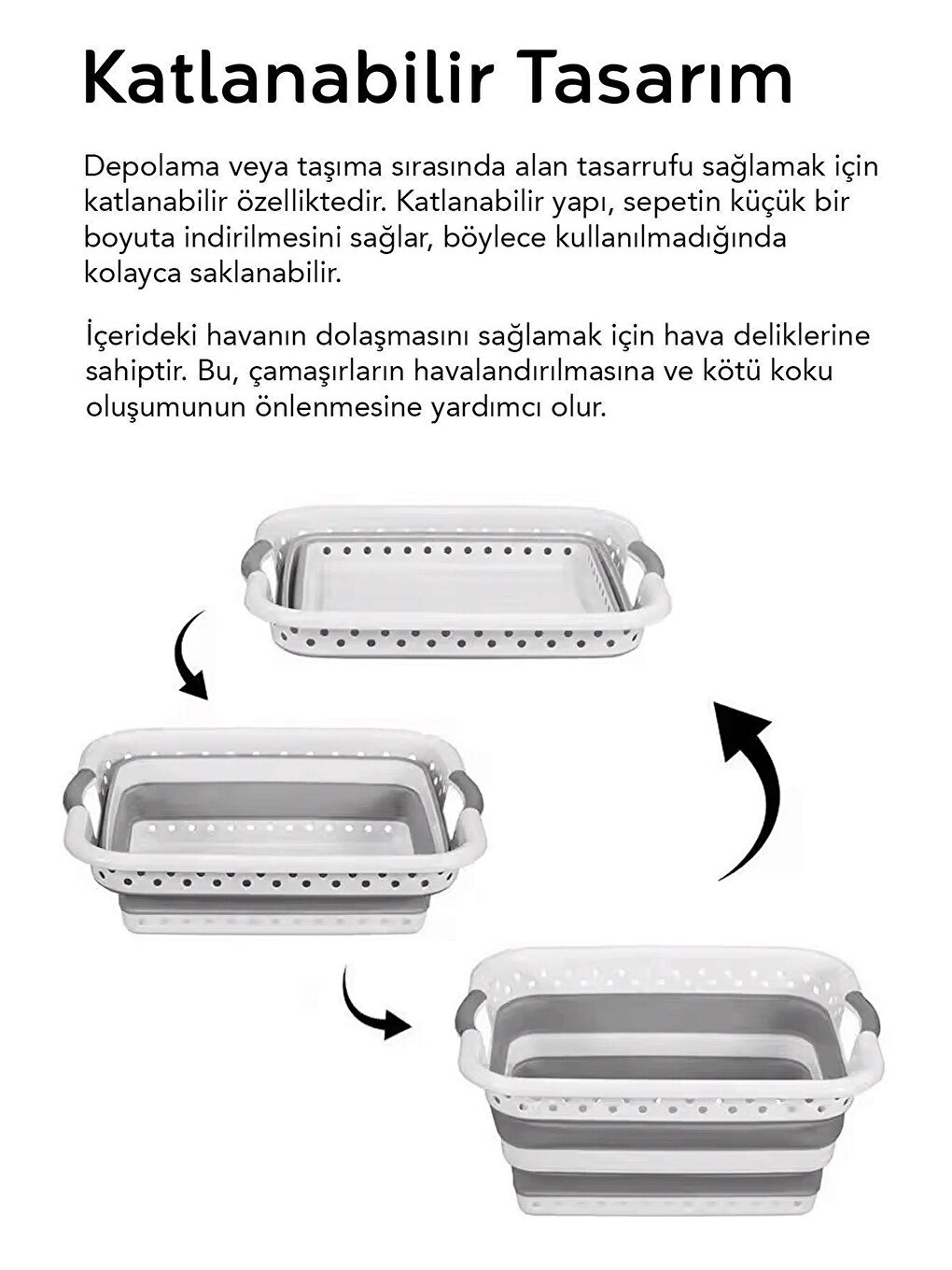 Gri Katlanabilir Silikon Çamaşır Sepeti, Akordiyon Mega Boy Katlanır Çamaşır Septi-1