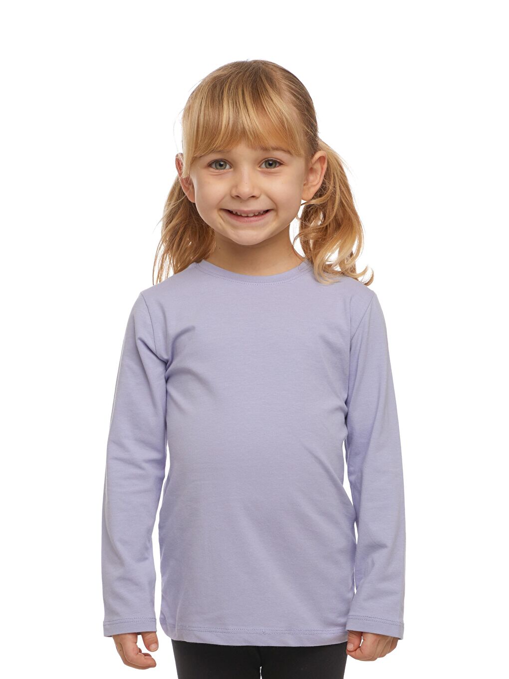 Açık Lila Unısex Sıfır Yaka Uzun Kollu Tişört