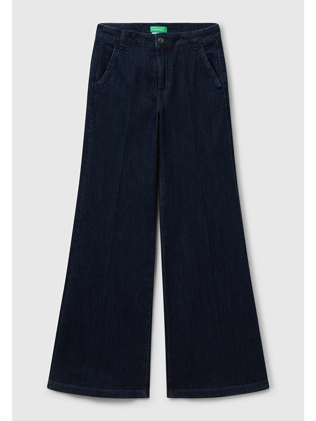 Kadın Mavi Pamuk Karışımlı Cep Detaylı Geniş Paça Denim Pantolon
