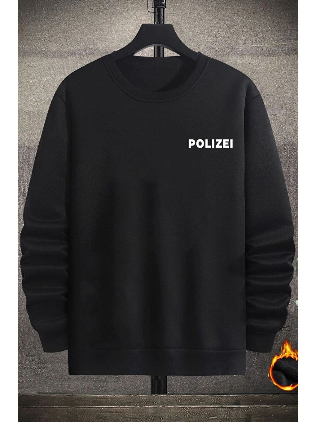 uyguntarz Siyah Unisex Polizei Baskılı Bisiklet Yaka Sweatshirt