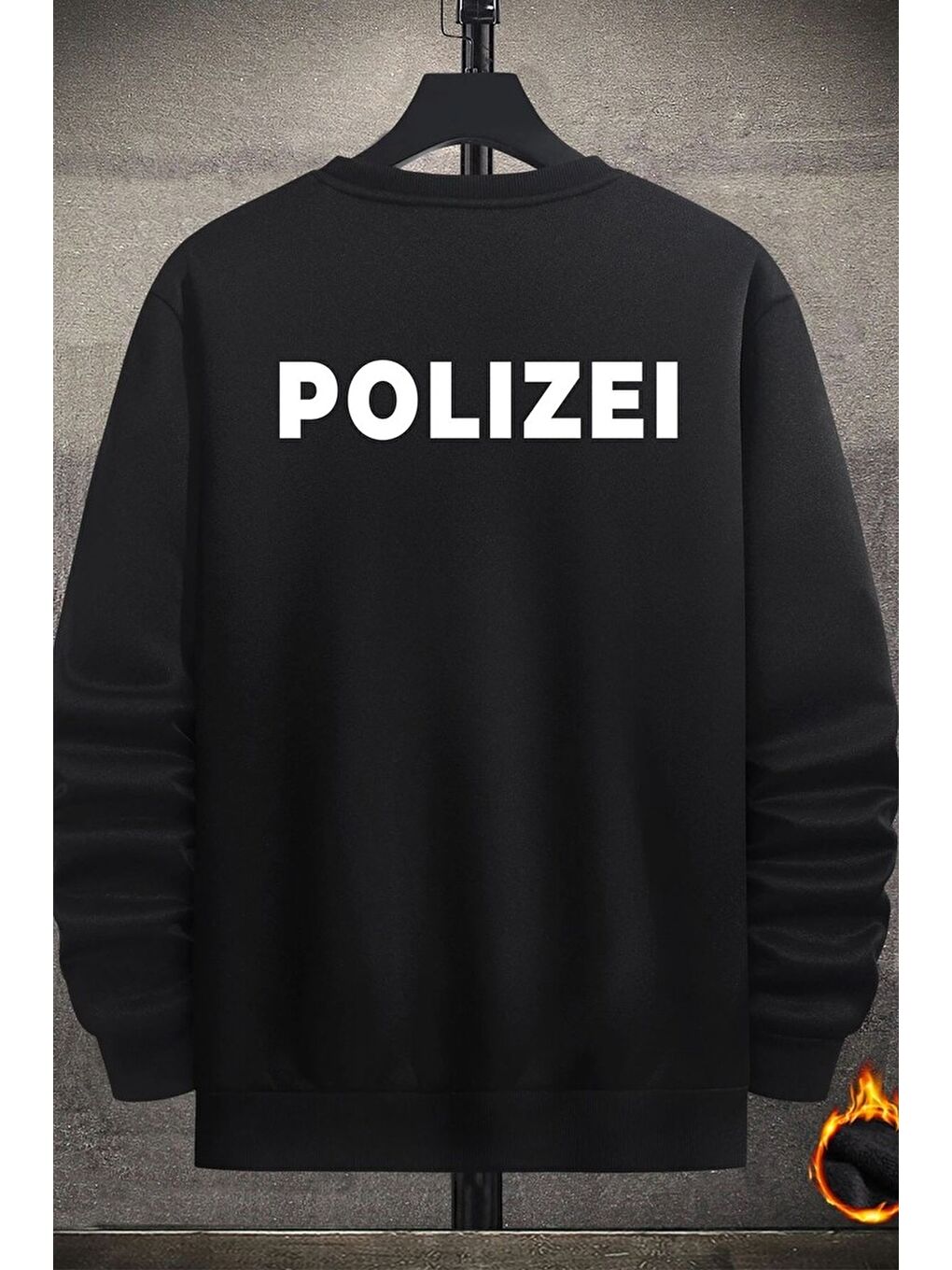 uyguntarz Siyah Unisex Polizei Baskılı Bisiklet Yaka Sweatshirt - 1