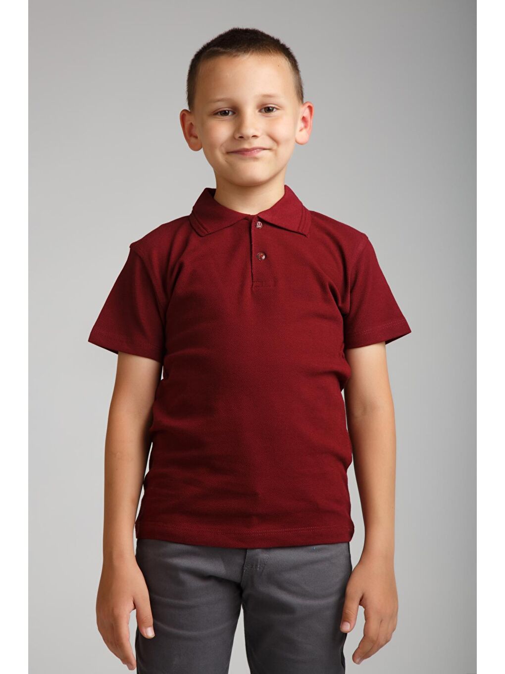 ajn Bordo Kids Polo Yaka Basic Kısa Kollu Erkek Çocuk Tişört - 1