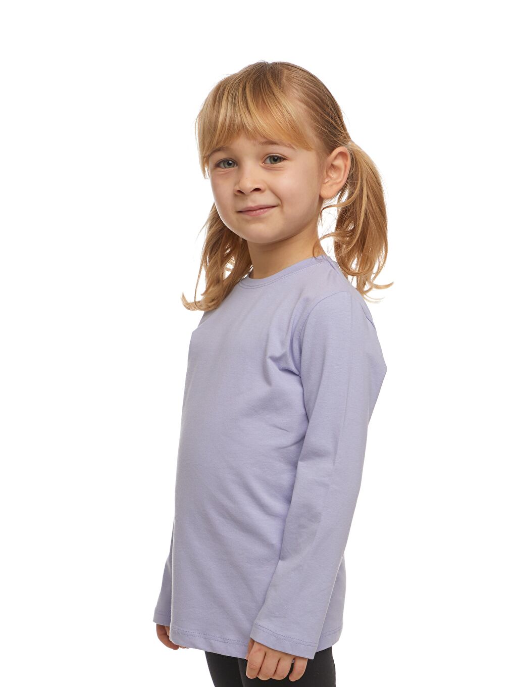 Açık Lila Unısex Sıfır Yaka Uzun Kollu Tişört-1