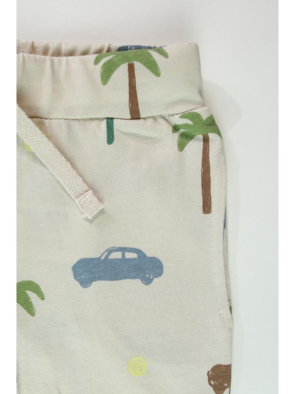 Ekru Erkek Çocuk Palmiye Baskılı Çizgili Kısa Kollu Şortlu Alt Üst Takım-5