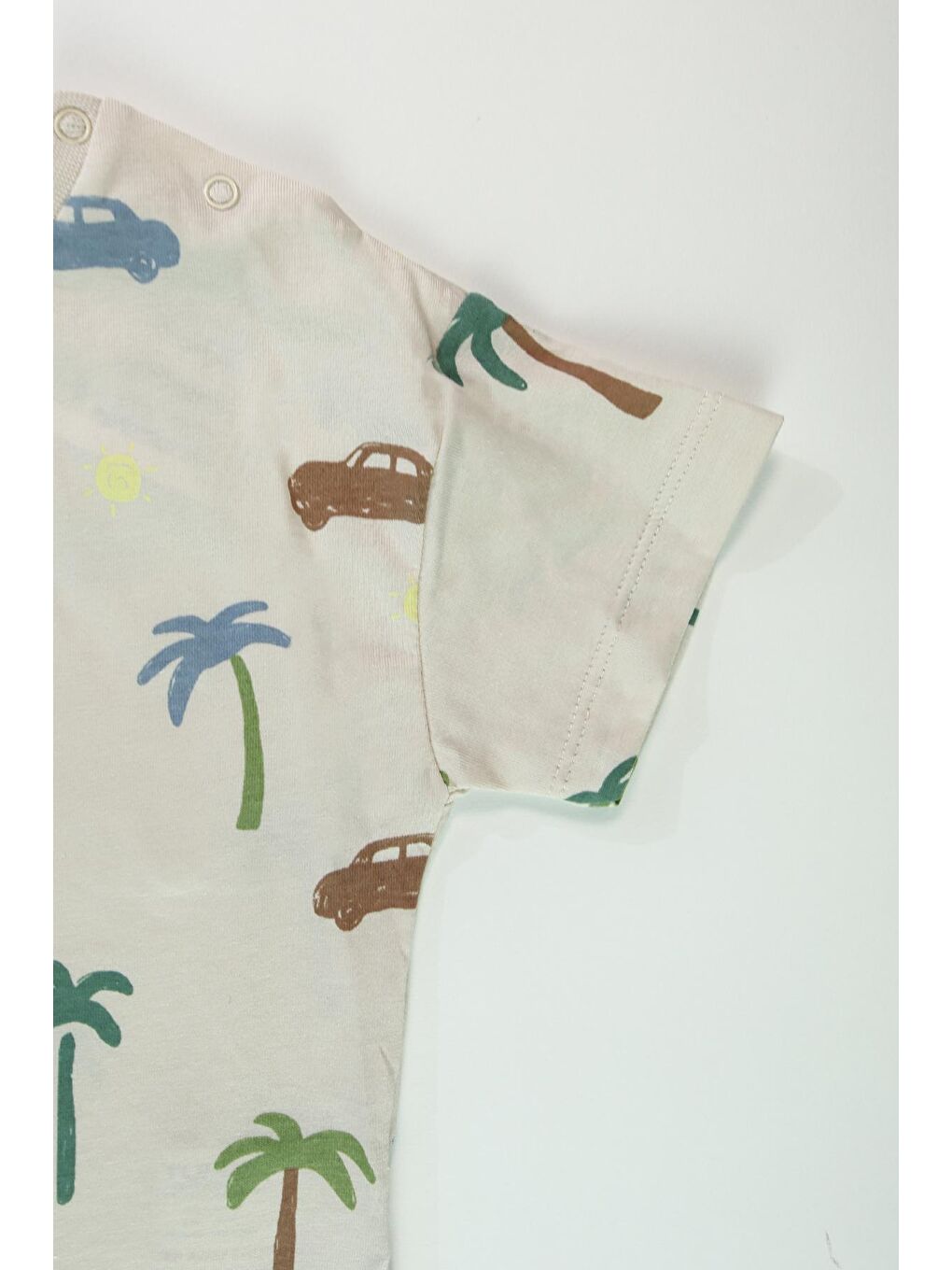 Ekru Erkek Çocuk Palmiye Baskılı Çizgili Kısa Kollu Şortlu Alt Üst Takım-7