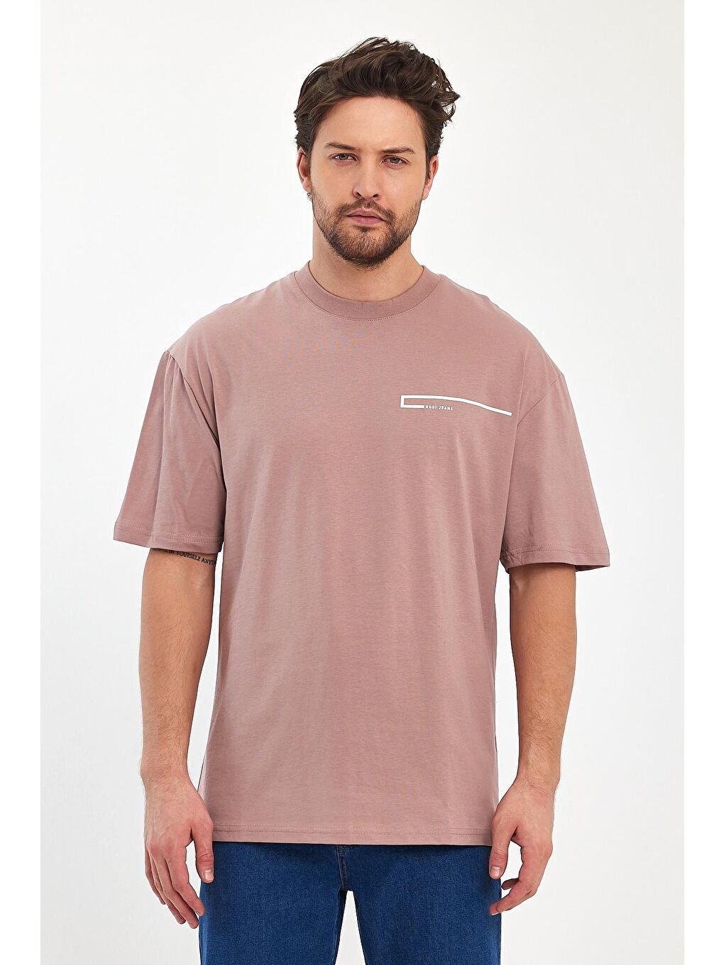 Pembe Önü  Yazılı Bisiklet Yaka Erkek Tişört