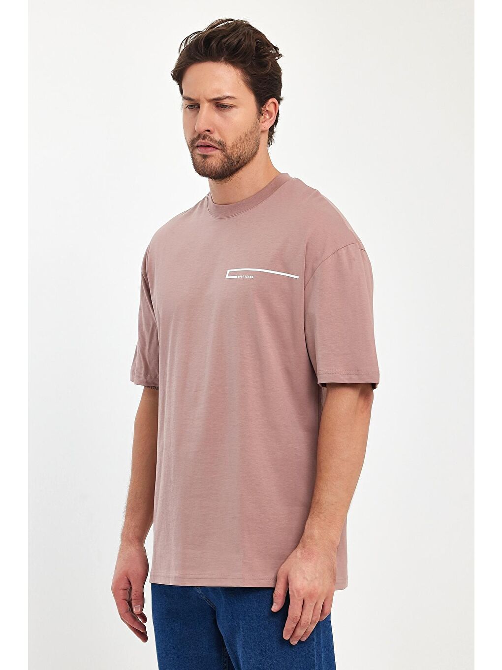 Pembe Önü  Yazılı Bisiklet Yaka Erkek Tişört-4