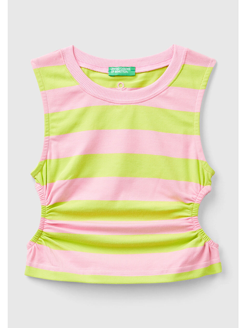 United Colors Of Benetton Pembe-Yeşil Kız Çocuk Pembe-Yeşil Logo İşlemeli Renk Bloklu Beli Halter Yaka Atlet