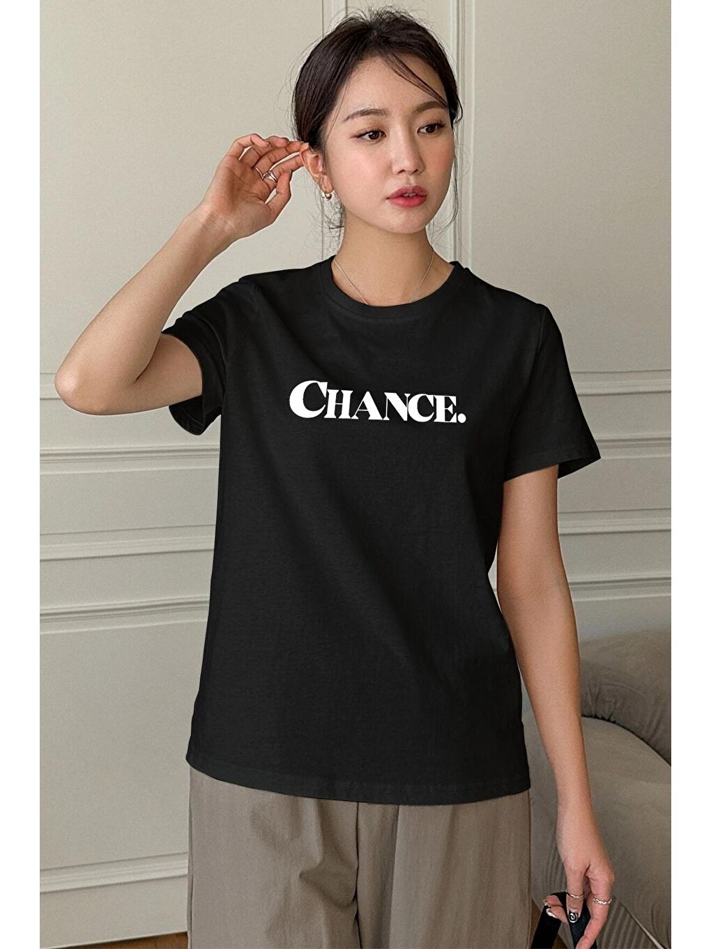 uyguntarz Siyah Unisex Chance Baskılı Tasarım Tshirt