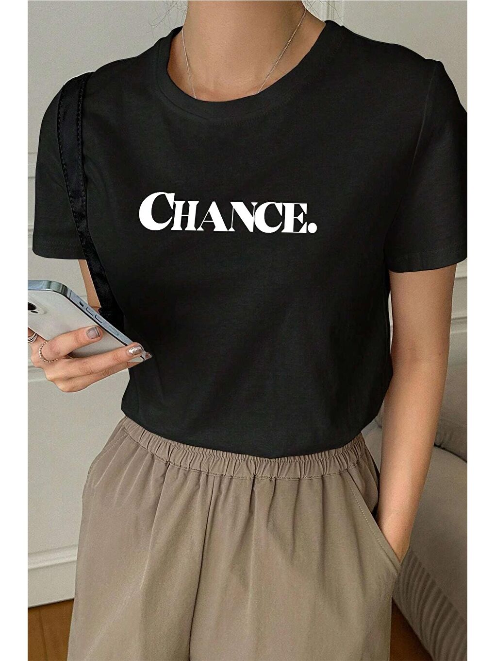 uyguntarz Siyah Unisex Chance Baskılı Tasarım Tshirt - 1