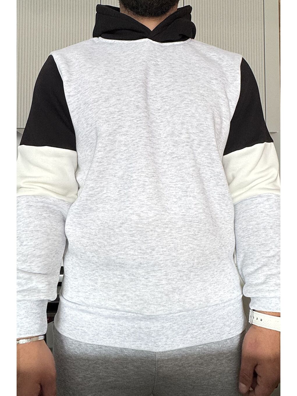 Gri Erkek Kapüşonlu Üç İplik Şardonlu Sweatshirt-2