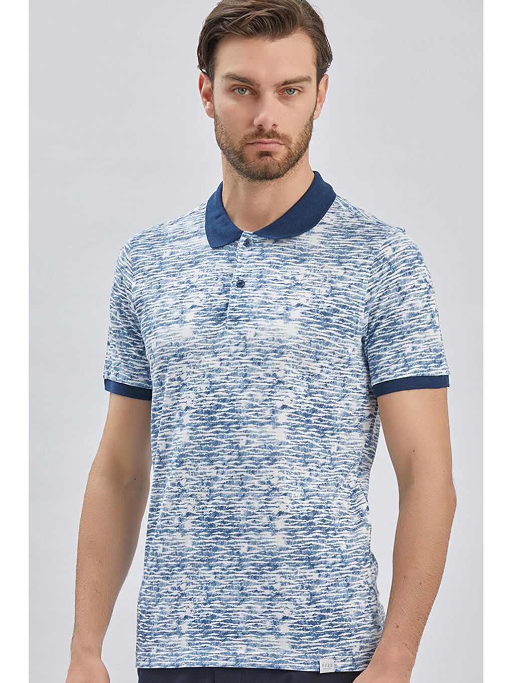 Lacivert Baskılı Pike Polo Yaka Garnili %100 Pamuk Casual Slim Fit Dar Kesim Tişört 1011240157-2