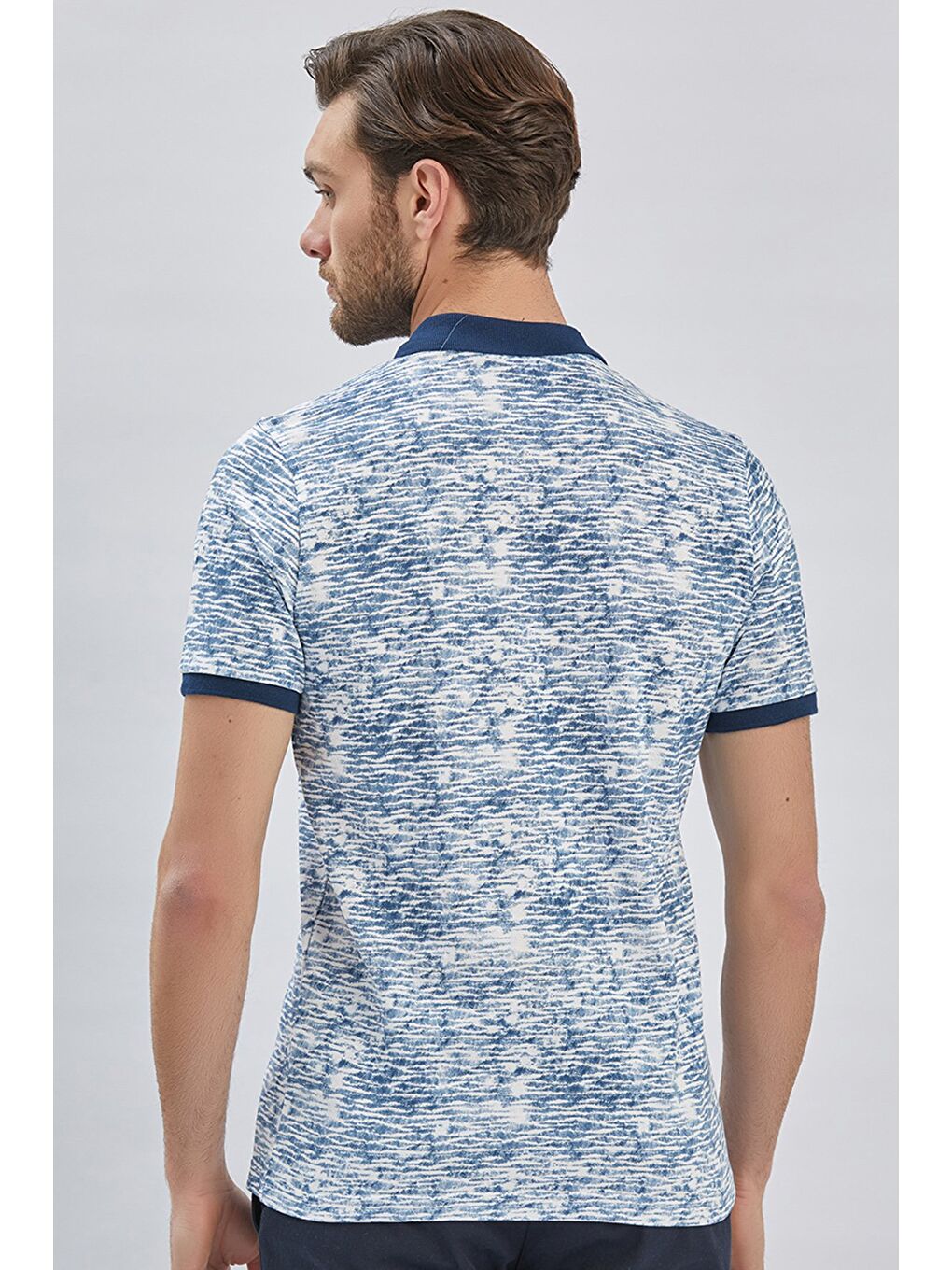 Lacivert Baskılı Pike Polo Yaka Garnili %100 Pamuk Casual Slim Fit Dar Kesim Tişört 1011240157-5