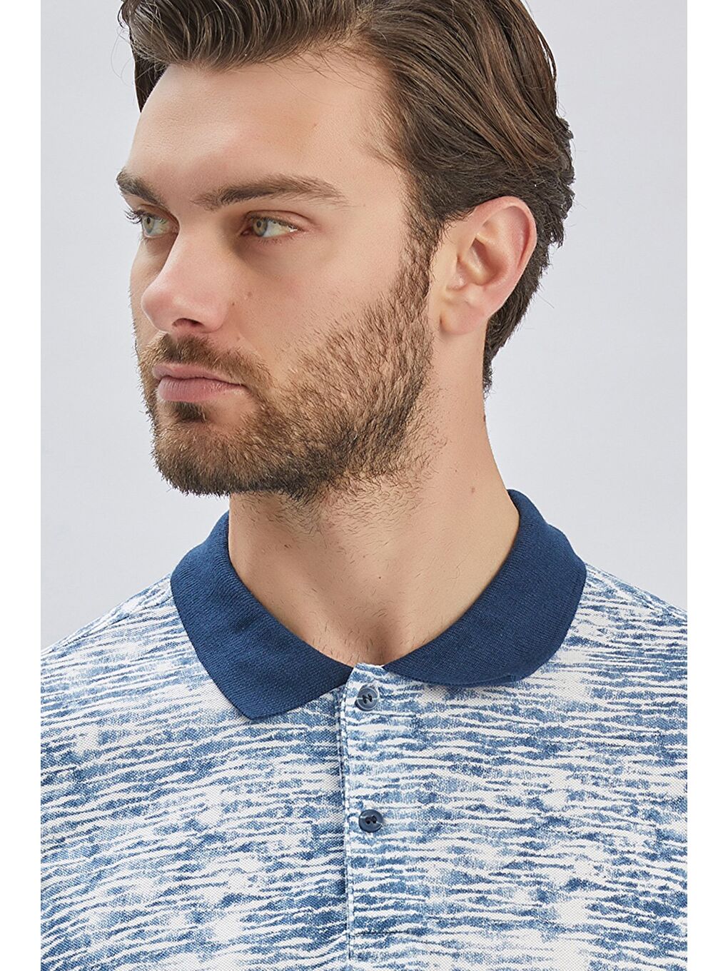 Lacivert Baskılı Pike Polo Yaka Garnili %100 Pamuk Casual Slim Fit Dar Kesim Tişört 1011240157-6
