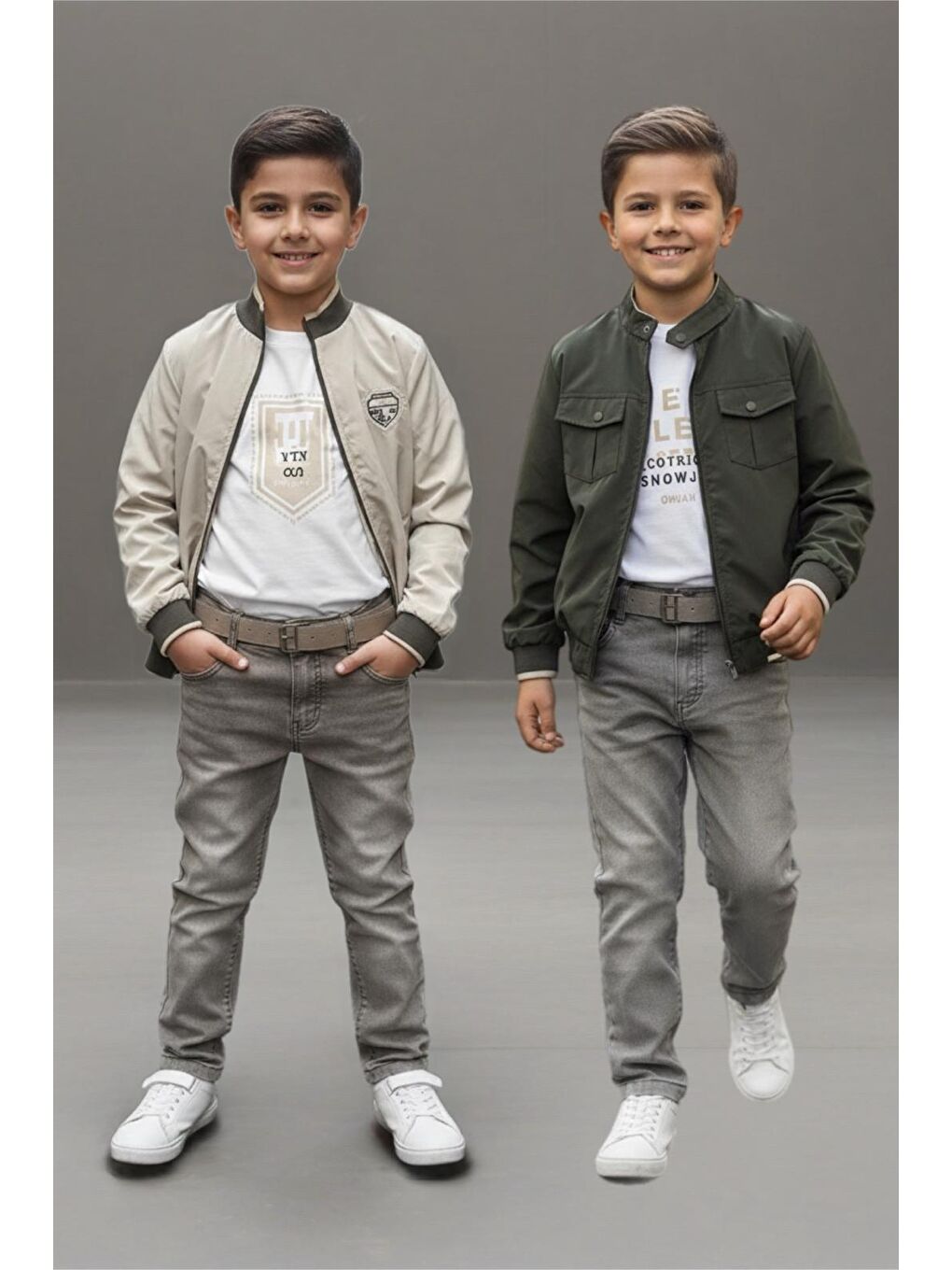 Haki Erkek Çocuk Çift Taraflı Ceketli Penye Bluzlu Keten Pantolonlu Takım Elbise TKM1602
