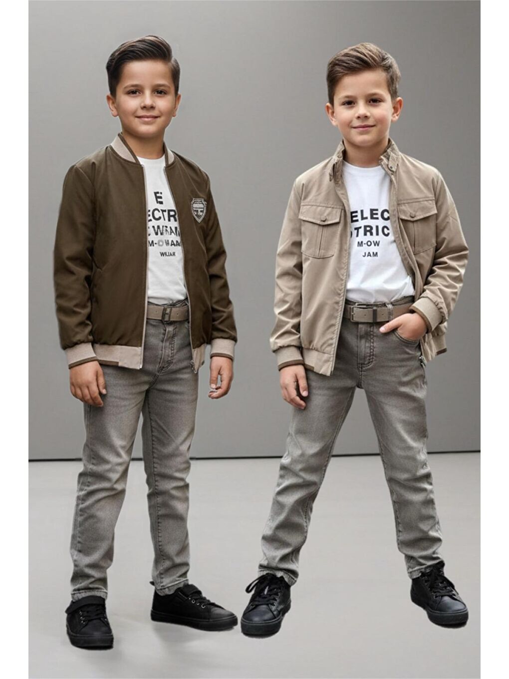 Bej Erkek Çocuk Çift Taraflı Ceketli Penye Bluzlu Keten Pantolonlu Takım Elbise TKM1602