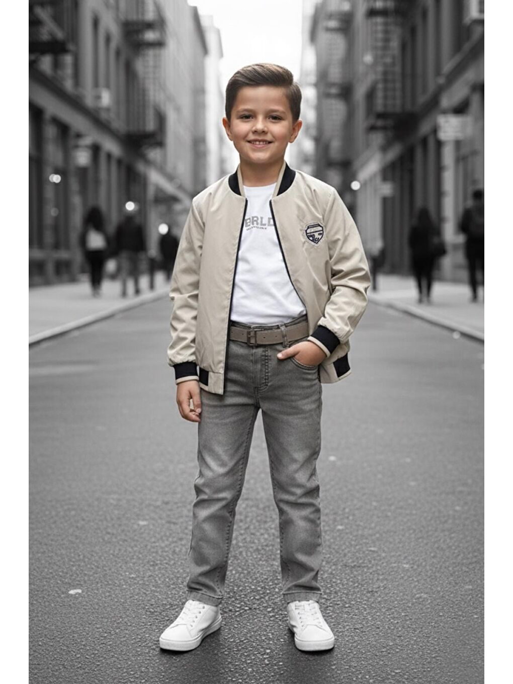 Lacivert Erkek Çocuk Çift Taraflı Ceketli Penye Bluzlu Keten Pantolonlu Takım Elbise TKM1602-4