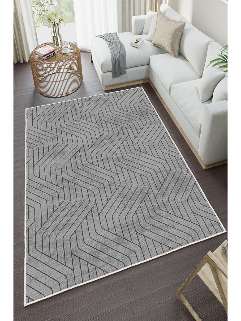 Antrasit Özel Tasarım, Kaymaz Taban, İnce, Yıkanabilir, Modern Halı WOOKECE1405 180x280-2