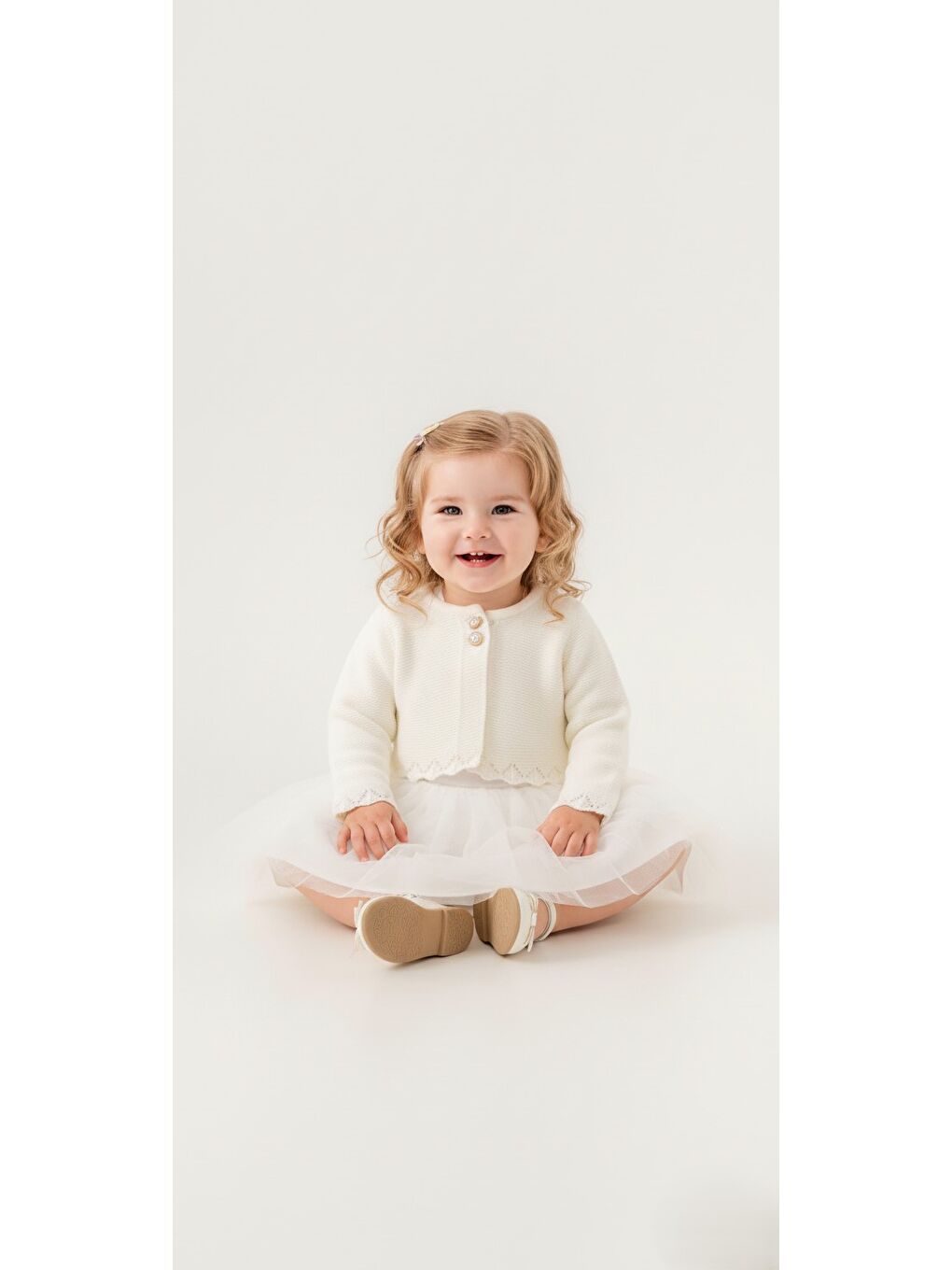 Ekru Triko Bolerolu Kız Bebek Elbise M00772-1