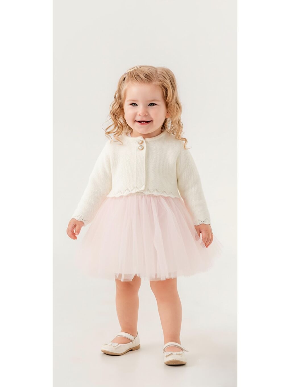 Pembe Triko Bolerolu Kız Bebek Elbise M00772