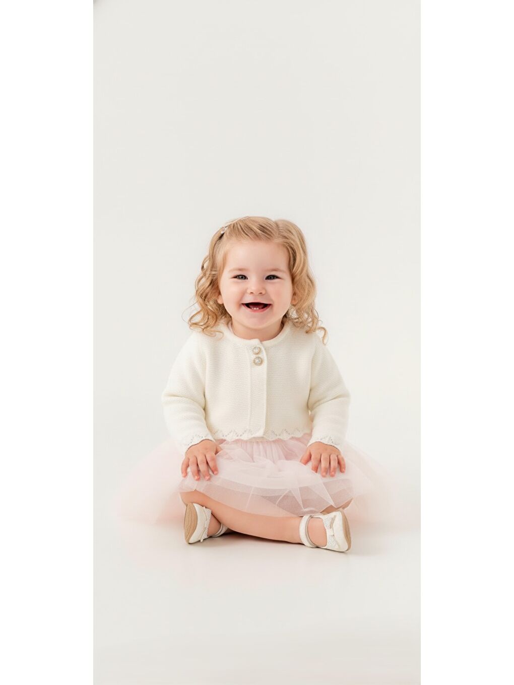 Pembe Triko Bolerolu Kız Bebek Elbise M00772-2