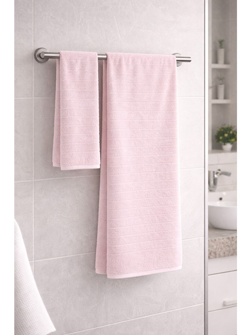 Pembe Santos 2’li Havlu Seti (El & Banyo) %100 Pamuk – Yumuşak ve Emici