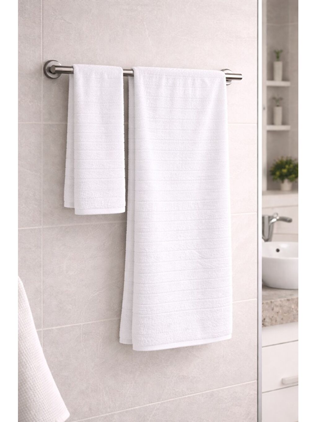 Beyaz Santos 2’li Havlu Seti (El & Banyo) %100 Pamuk – Yumuşak ve Emici