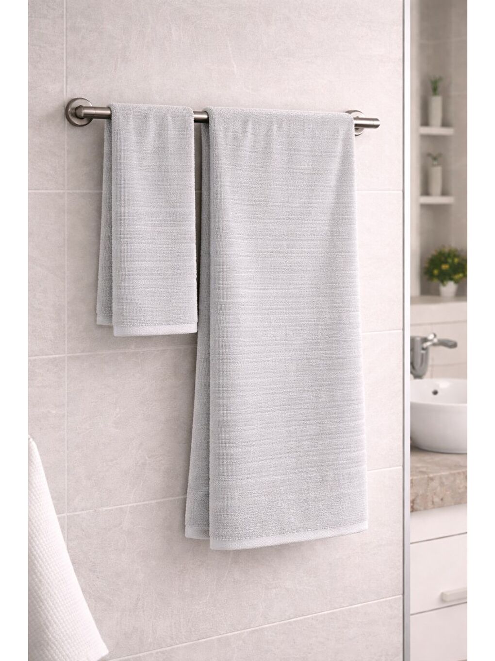 Gri Santos 2’li Havlu Seti (El & Banyo) %100 Pamuk – Yumuşak ve Emici