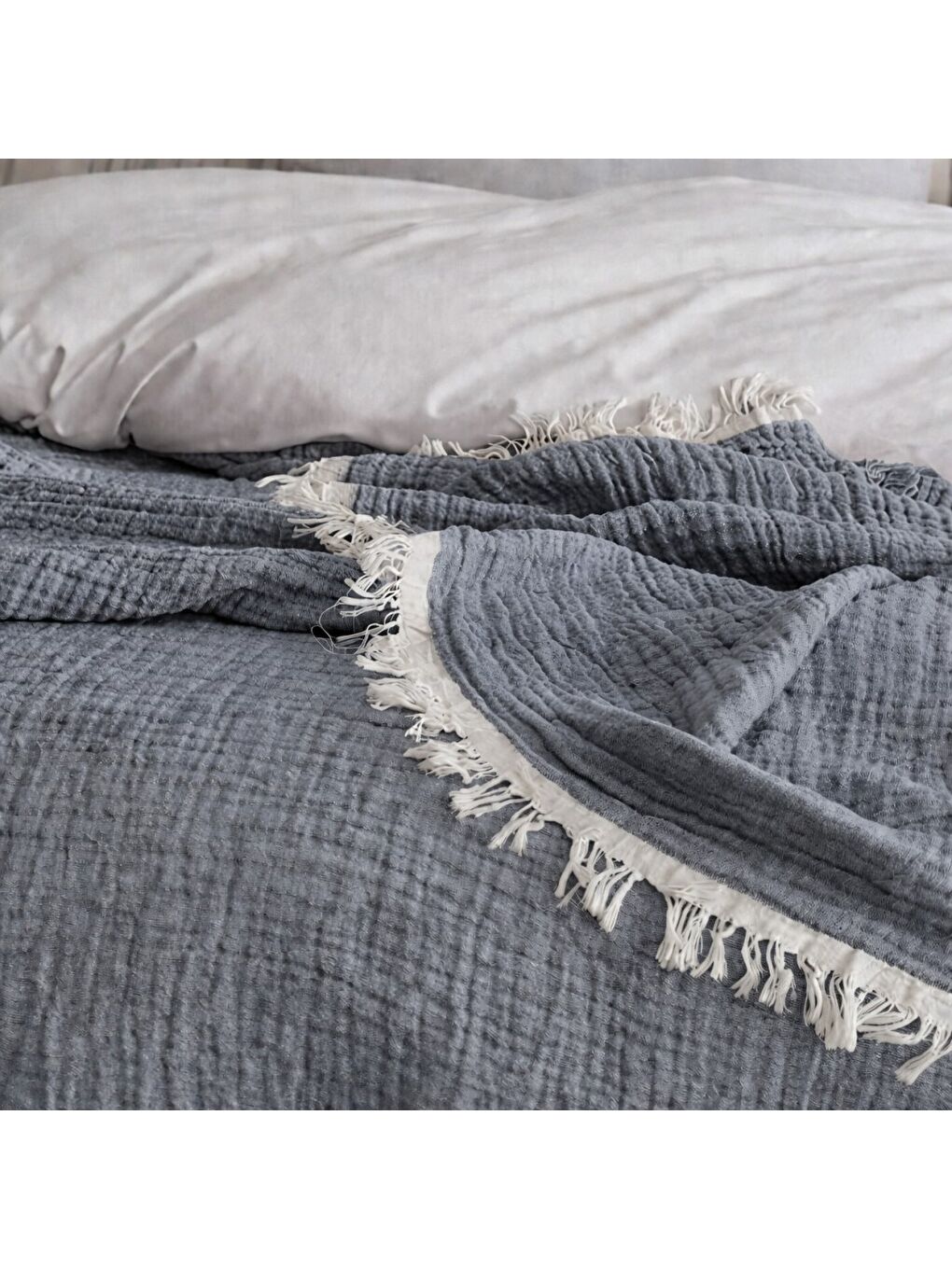 Lacivert 4 Katlı Müslin Pike 240x260 cm Çift Kişilik Battal Boy %100 Pamuk Nefes Alabilir Yumuşak Doku-1