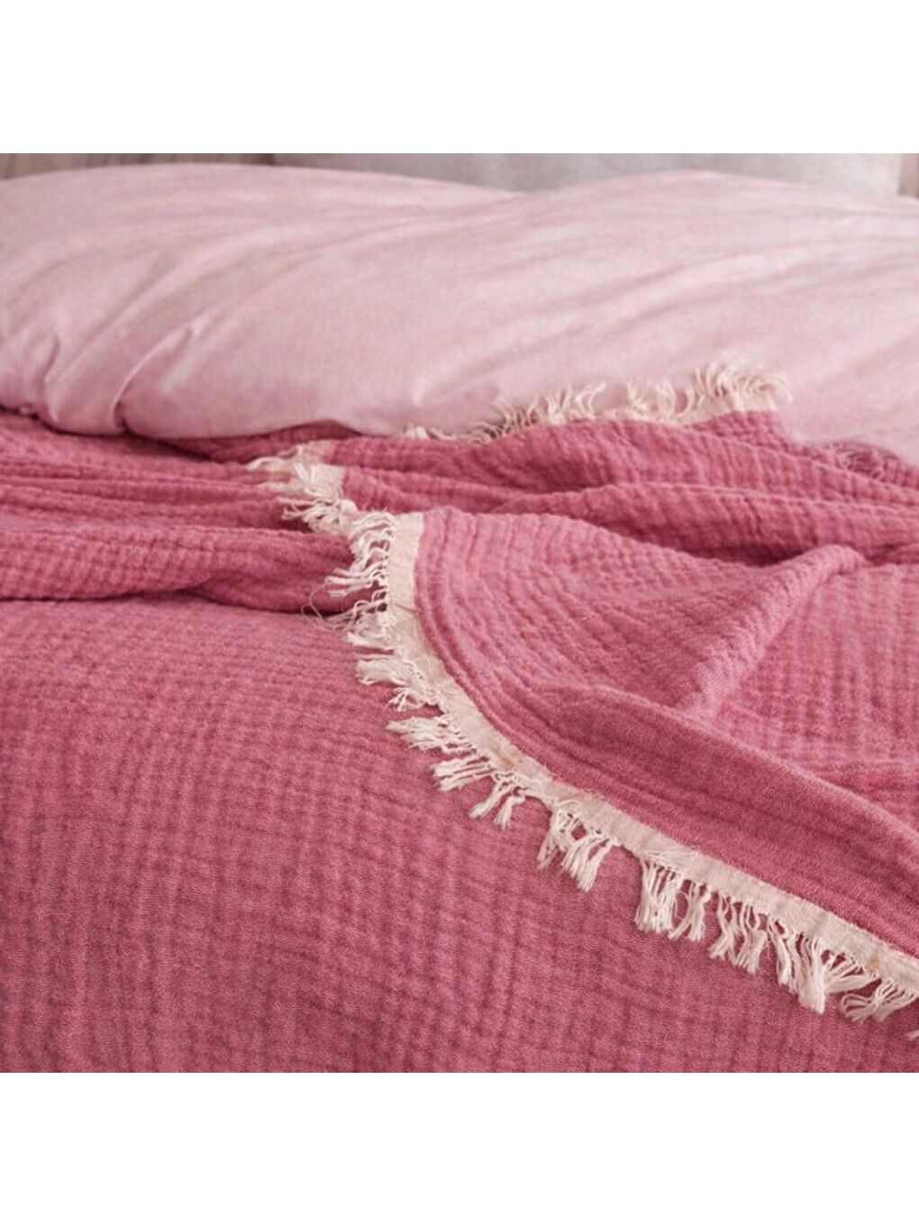 Fuşya 4 Katlı Müslin Pike 240x260 cm Çift Kişilik Battal Boy %100 Pamuk Nefes Alabilir Yumuşak Doku-1