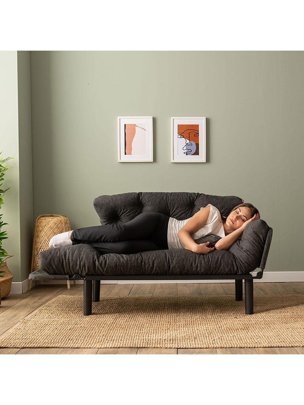 Nitta İkili Kanepe Keten Koyu Gri-1