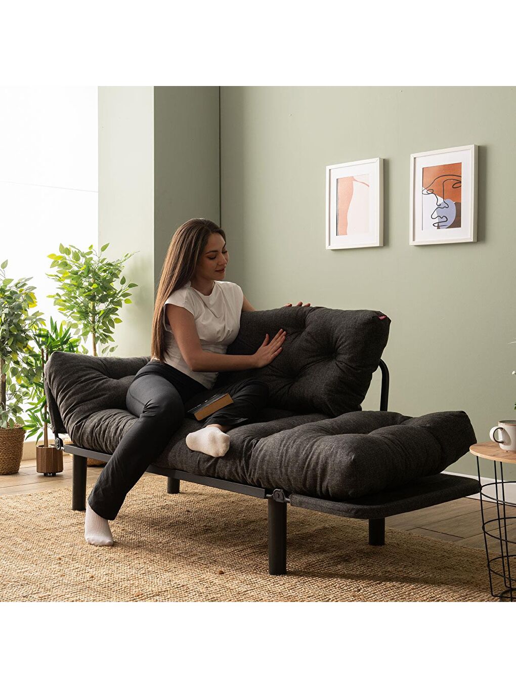 Nitta İkili Kanepe Keten Koyu Gri-2