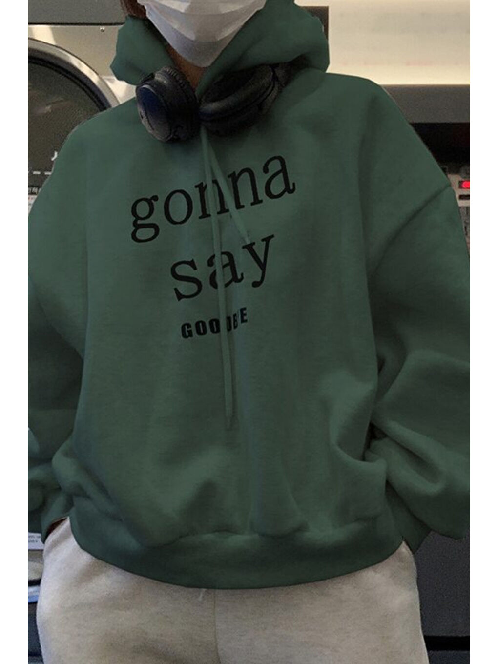 uyguntarz Yeşil Kadın Gonna Say Baskılı Oversize Sweatshirt